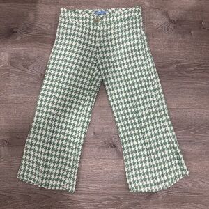 Green and White Houndstooth Pants